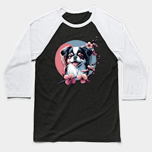 Japanese Chin with Spring Cherry Blossoms Joyful Expression Baseball T-Shirt